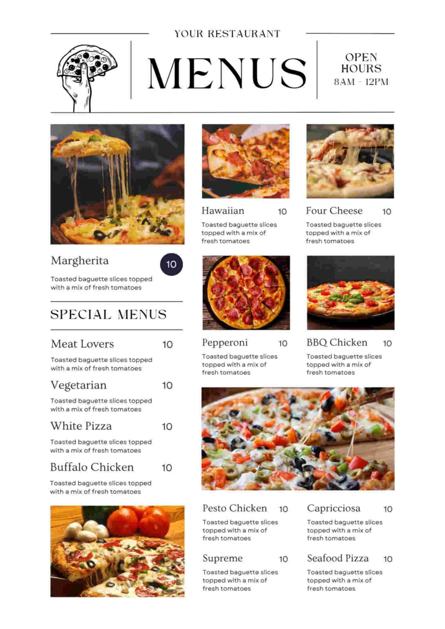 Menu design sample for restaurant